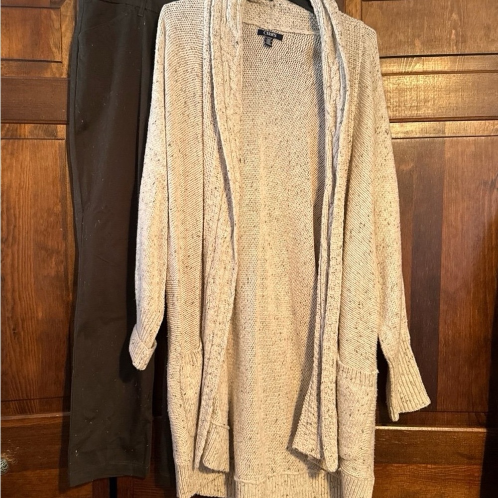 Chaps Cream and Green Cardigan Sweater